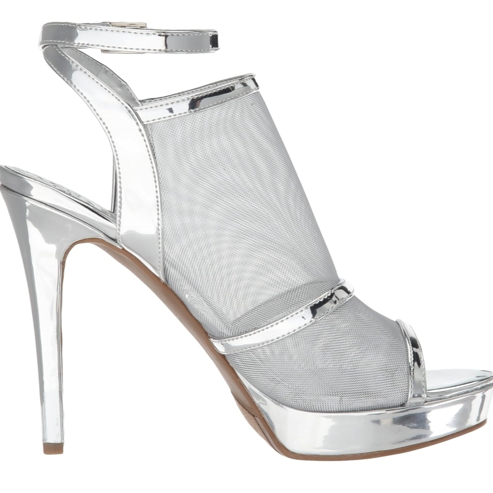 Guess Silver Mesh Stiletto High Heel Sandals 8.5
